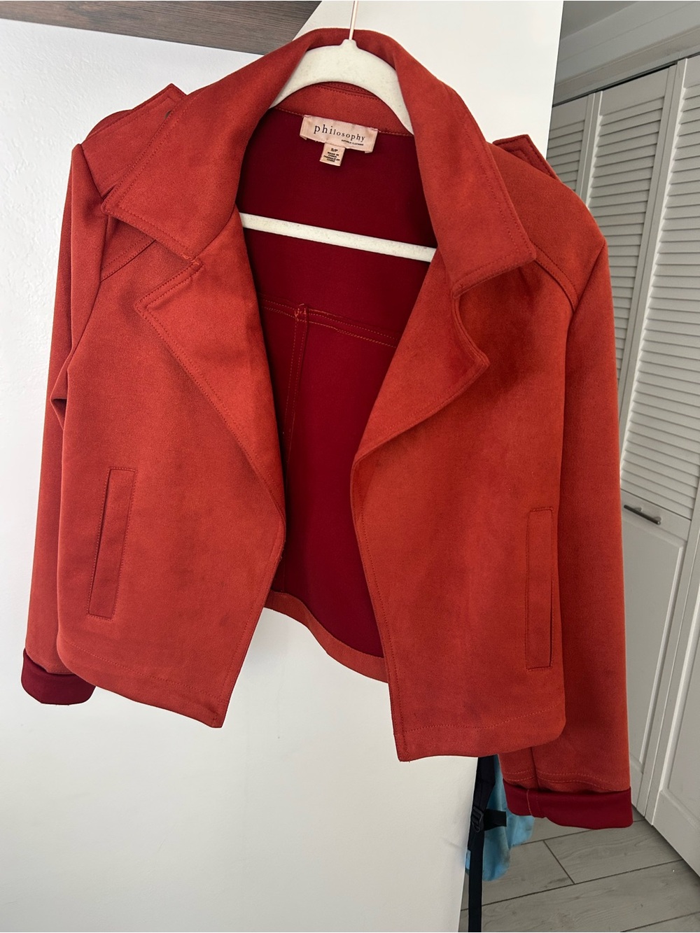 Philosophy Brick/Rust Suede-Look Cropped Jacket